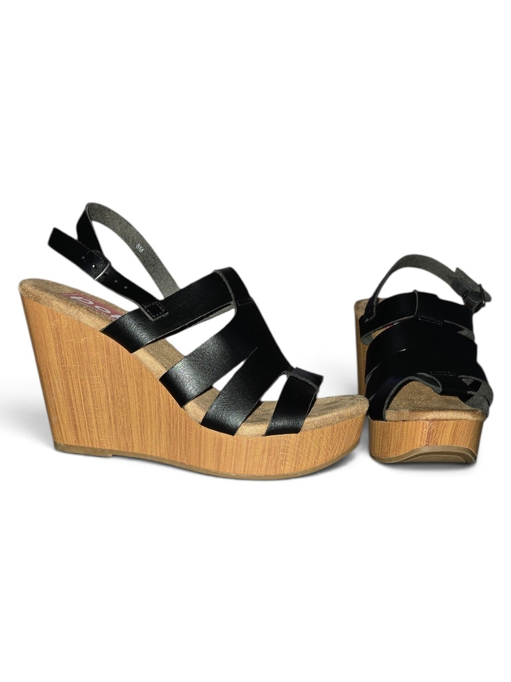 Nwot POP memory Foam Women's Black Strappy Wedge Sandals - Platform Heel